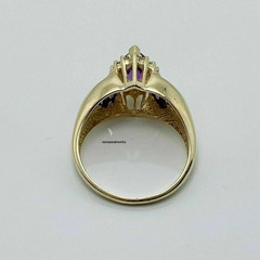 Art Deco Marquise Cut Amethyst & Lab Created Diamond Engagement 925 Silver Ring