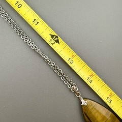 Vintage Gemstone Necklace Tiger Eye Teardrop Pendant 28”