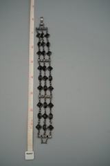 Vintage Geometric Black/Silver Tone Set-Enamel Earrings-Glass Onyx Bracelet