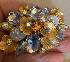 Vintage Juliana Periwinkle Blue AB Rhinestone Brooch Goldtone D&E Book Piece 3″