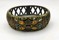 Vintage Heidi Daus Hidden Quartz Watch Bracelet Multicolor Rhinestones Art Deco