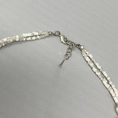 Layered Beaded Necklace Acrylic Glass White Silver Multi Strand Collar Boho 19″
