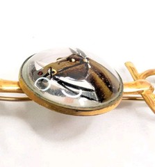 B.A. Ballou Horse Head Bar Pin Brooch Reverse Painted Essex Crystal Type 3-1/8″