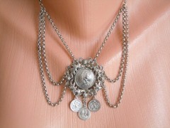 Necklace Chain Coin Pendant Metal Silver Tone Fashion Jewelry 30 G/39 Cm