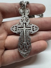 Solid 925 Sterling Silver Large Pectoral Cross Pendant & 64cm Chain 36.9g