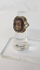 Vintage 18K HGE Yellow Gold Plated Cocktail Ring w BIG Brown Stone Size 6.25