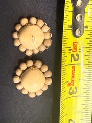 Vintage Marvella Wood Bead Cluster Dome Clip On Earrings Signed 1.25 Inch