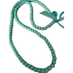 Vintage Faux Pearl Aqua Necklace Ribbon for Bow 30 in No Clasp