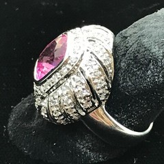Vintage Signed LL 925 Sterling Silver Pink Topaz Cubic Zirconia Ring sz 7
