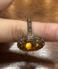 Kenneth Jay Lane Cocktail Ring Amber Colored Faceted Center Stone Size 7