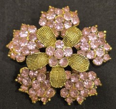 Beautiful Vintage 1.5 In.pink Rhinestone Brooch Pin Gold Weaved Petals MCM