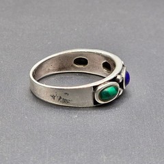 Vintage Sterling Silver Multi Gemstone Ring Size 7.75 Lapis Malachite Coral Onyx
