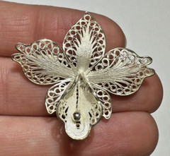 Small Handmade Silver 925 Wire Filigree Orchid Flower 3.1g Vintage Brooch