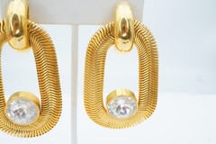 Vintage Clip On Earrings Gold Tone Rhinestone Chunky Flexible