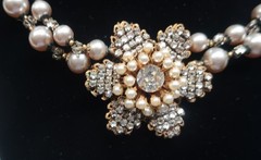 Vtg Signed Miriam Haskell Pearl Choker Necklace Frank Hess Floral Rhinestone
