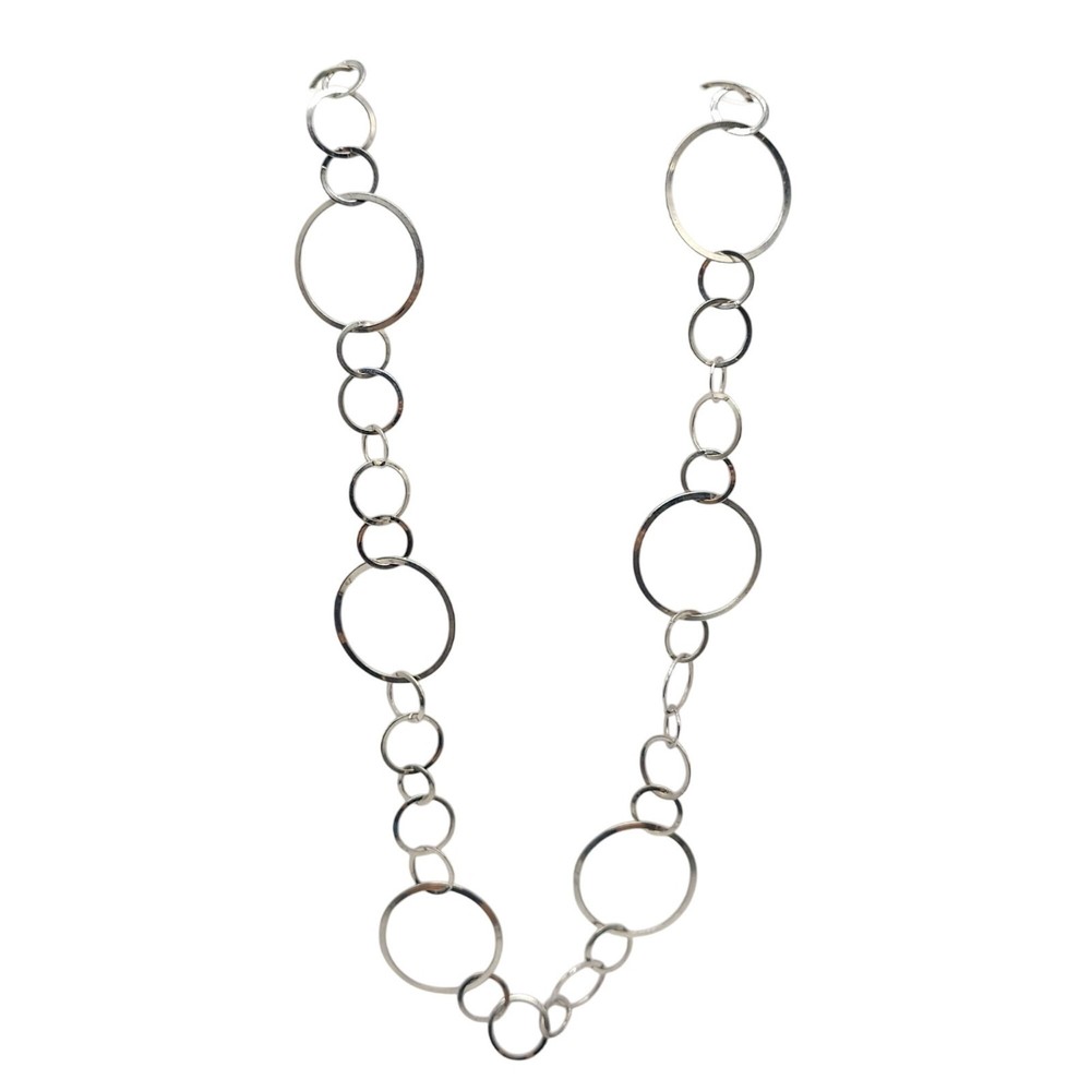 Silver Tone Open Circle Link Necklace With Lobster Clasp 36 In
