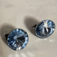 Vtg Weiss sky Blue Rivoli Rhinestone Silver-tone Earrings Clip On Round Bling!