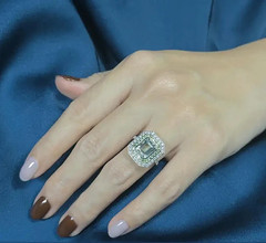 Art Deco Style Lab Created Diamond Green Amethyst Peridot 14K White Gold FN Ring