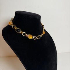 Francesca Romana FR Gold Tone Link Necklace Black & Honey Cabochons 15.5″