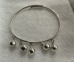 Vintage Sterling Silver Bell Ball Bali Bangle Bracelet Adjustable Small Size