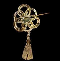 Vintage Rope and Tassel Brooch Pin Red Pink Stone 3.5 Inches Long Gold Tone