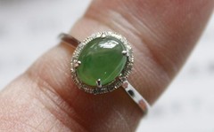 Size 6 Certified Natural (Grade A) Icy Green Jadeite JADE Diamond 18K Ring #R167