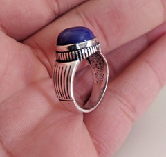 Ancient Vintage Victorian Sterling Silver Ring Natural Blue Lapis lazuli Size 9