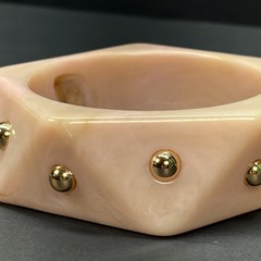 2 Chunky Retro Geometric Hexagon Soft Pink Gold Studed Marbled Bangle Bracelets