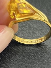 Gold plated fancy cut yellow orange stone cocktail ring size 8.25 vintage
