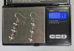 Vintage Sterling Silver Triple Puffy Heart Drop Dangle Hook Earrings 3.4g