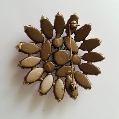 Vintage Pink and Blue Marquise Rhinestone Floral Brooch