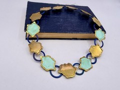 Vintage Artisan Brass Blue Green OOAK Collar Necklace Brutalist 16” DbG A