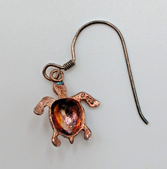 925 Signed Sea Turtle Earrings 1in Drop Vermeil Shell Sterling Silver VTG