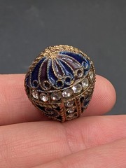 Sterling Silver Gold Vermeil Enamel Rhinestone Russian Mini Egg Charm Pendant