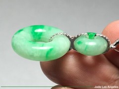 2 Donut Circle Apple Floral Green Jadeite Jade 18K White Gold Diamond Pendant