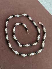 Vintage Genuine Pearl & 14K Yellow Gold Beaded 15.5in/ 4mm