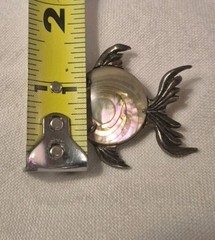Vintage Sterling Silver Fish Brooch Pin W/Abalone Shell Inlay Angelfish
