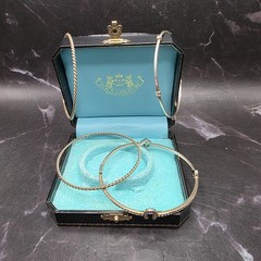 Vtg Juicy Couture Rhinestone Gold Tone Stacking Bangle Bracelets in Original Box