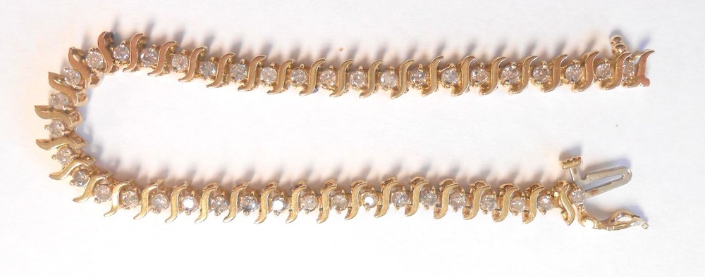 Vintage 41 Diamond Set, 10K Yellow Gold Tennis Line 5mm Wide Bracelet 6.25″