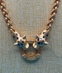 Catwalk Jon Necklace Earring Set Leopard Head Gold Tone Designer Runway Signed