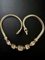 Swarovski + Swan Signed Rhinestone Statement Necklace 5 Gem Cushion Links