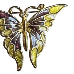 Vintage SFJ Gold Tone Colorful Rhinestone Butterfly Brooch