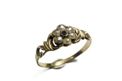 PRETTY ANTIQUE ENGLISH 15K GOLD EMERALD PEARL LOCKET CLUSTER RING c1880