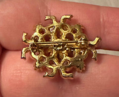 Vintage Faux Fire Opal & Rhinestone Pearl Diamond Brooch Gold Tone Beautiful