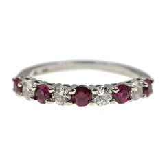 14k Solid White Gold Natural Ruby and Diamond Band Ring Size 4.5