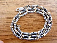 Vintage Tubes Choker Necklace Sterling Silver Gold Beads Chain Men Women 17.25