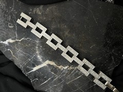 Antique Edwardian Deco Sterling Silver 7.5′ Tank Track Etched Bracelet 30g