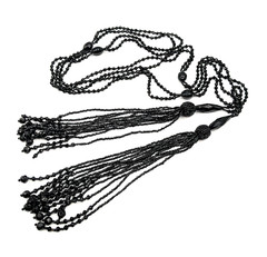 Antique Art Deco French Jet Black Glass Sautoir Open End Tassel Flapper Necklace