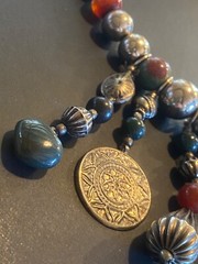 VTG OLD NATURAL STONE SILVER TONE BEAD NECKLACE NATIVE AMERICAN DROP PENDANT