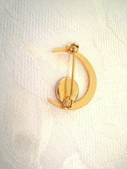Small Vintage Gold Tone Crescent With Resin Cameo Brooch 7/8 x 1 In. KJ